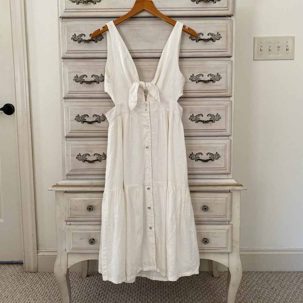 Vici Cream Linen Cutout Midi Dress